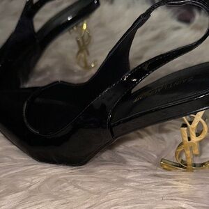 Saint Laurent Black Patent Leather Slingback Heels